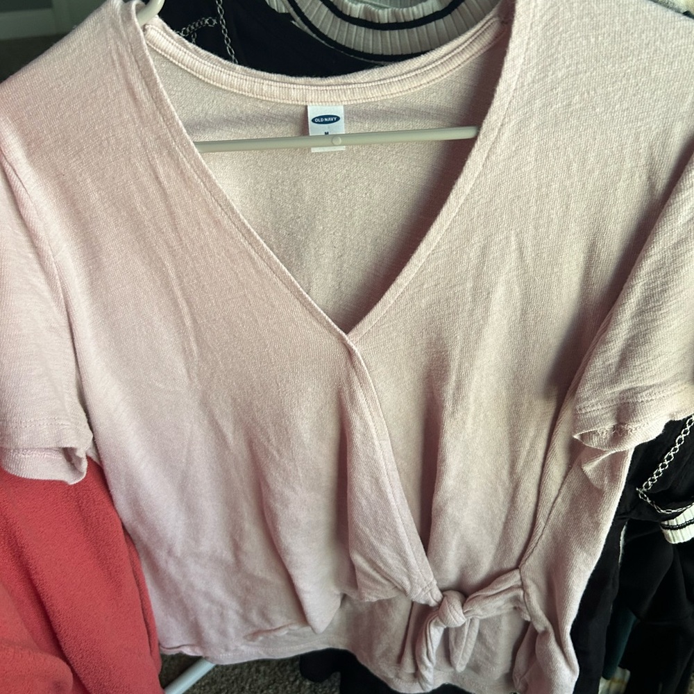 Old Navy Pink Wrap Tie Front Blouse